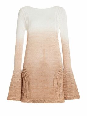 Women's Long Sleeve Ombre Knit Dress - Cream to Tan